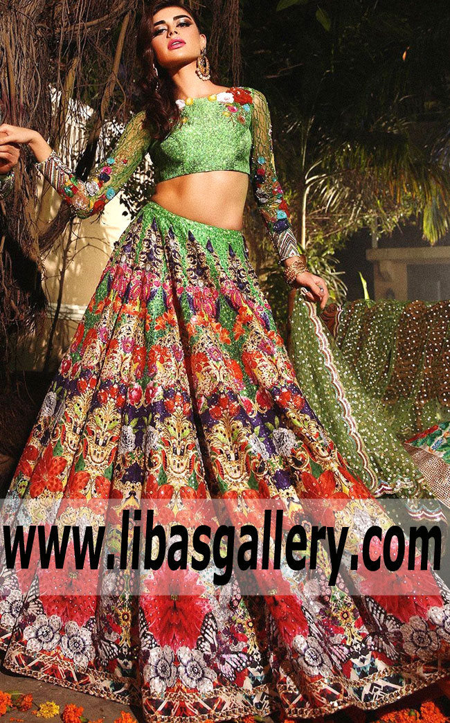 Pakistani Bridal Lehenga for Mehndi Night Nomi Ansari Mehndi Dresses Collection Pakistani Bridal Lehenga Bell Bar London UK