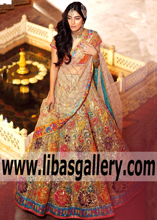 Splendorous Champagne Carnation Wedding Lehenga