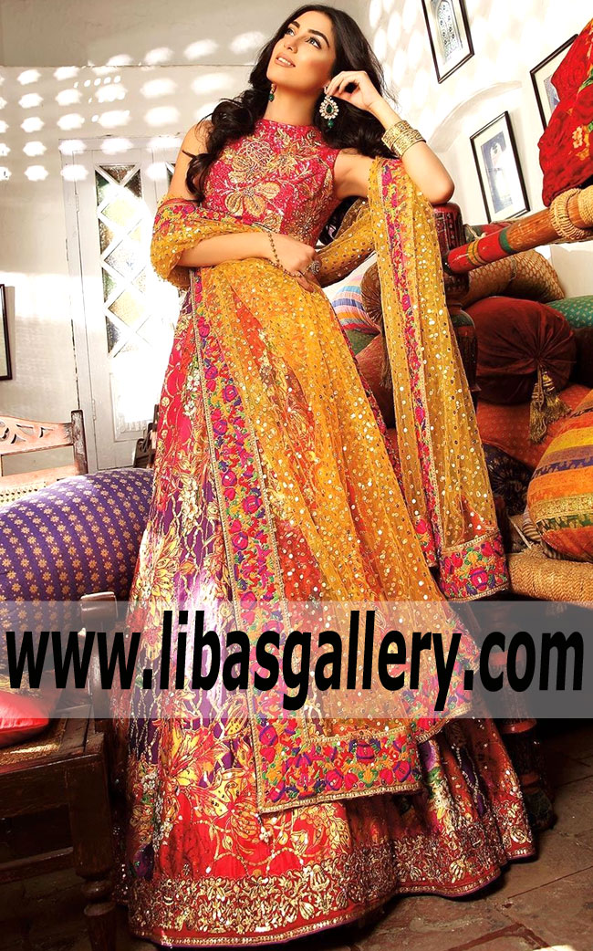 Nomi Ansari Digital Printed bridal dresses online pakistani bridal dresses for Weddings Tacoma Washington USA