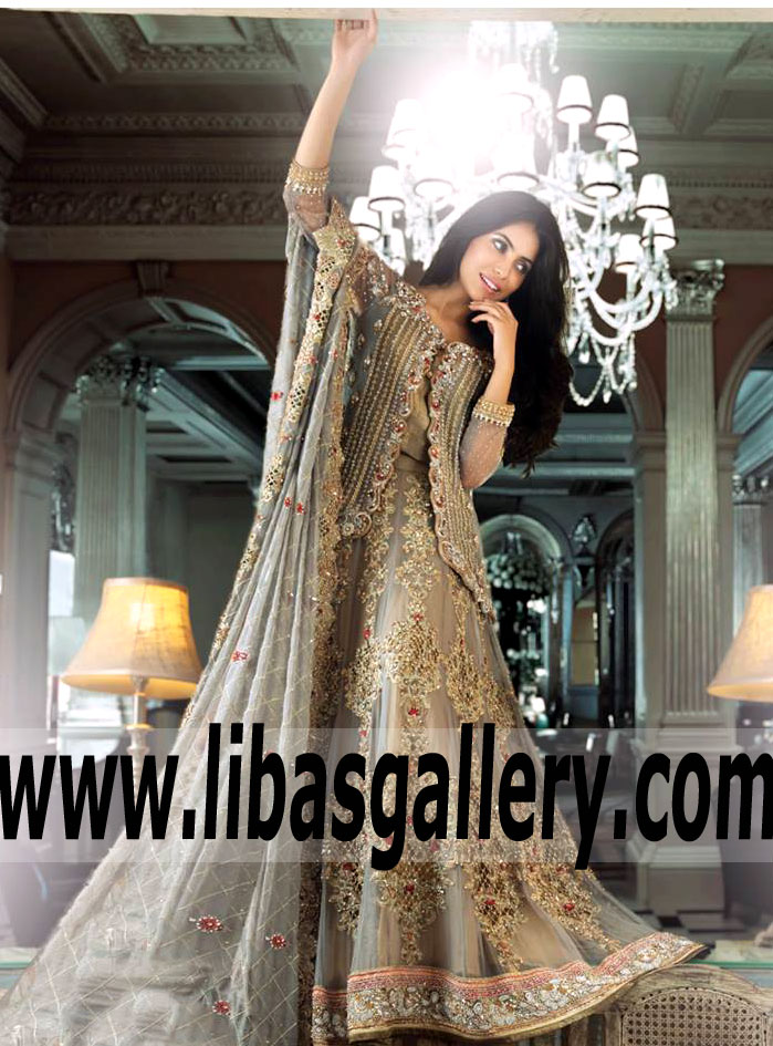 Beauteous Grullo Amorpha Bridal Lehenga