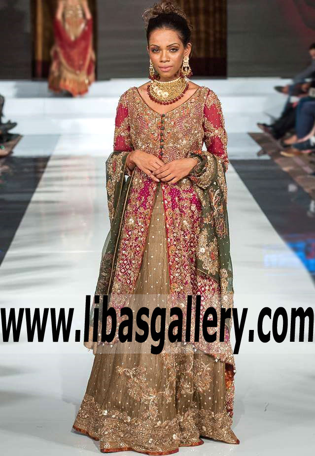 Lavishing Raw Umber Gladiolus Bridal Lehenga