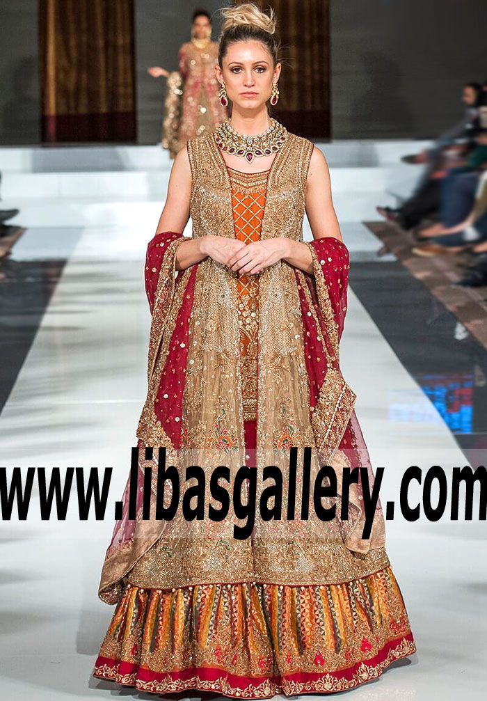 Pure Traditional Carmine Lilium Wedding Gharara