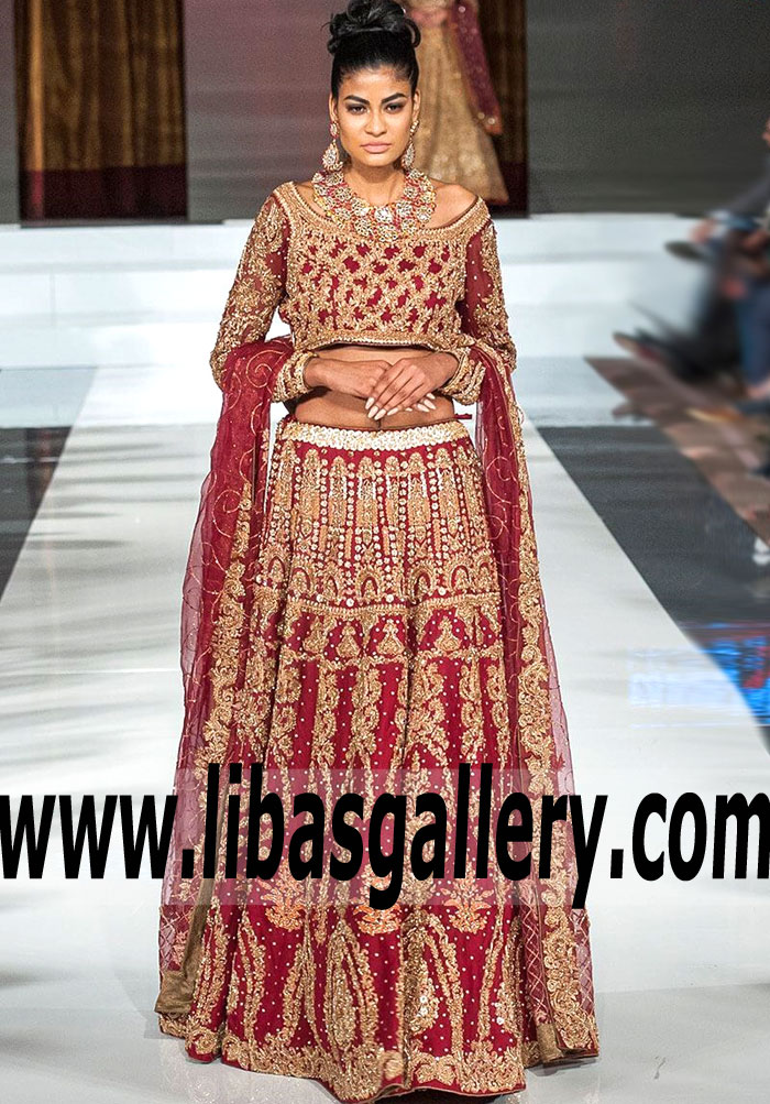 Miraculous Claret Red Lilium Bridal Lehenga