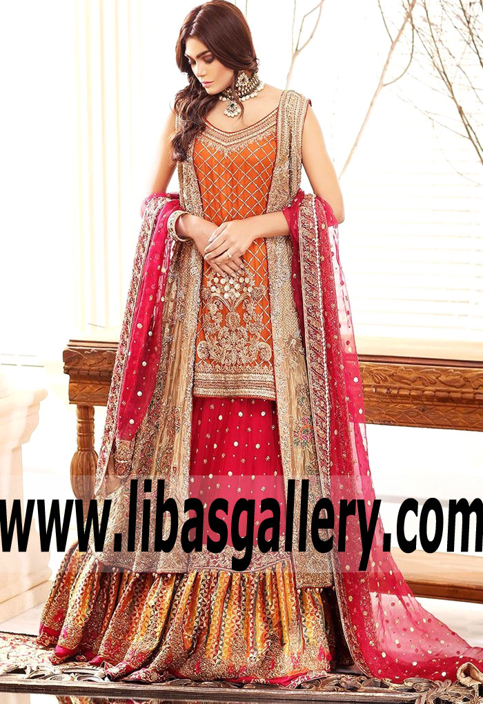 Spectacular Ruby Red Bridal Gharara