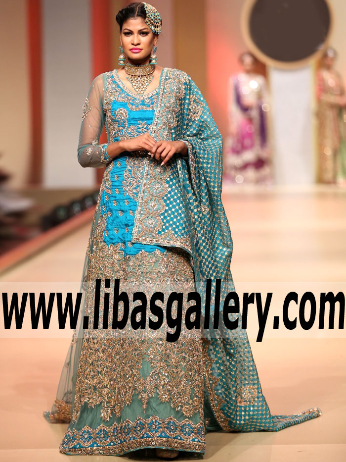 Glamorous French Blue floor-length Bridal Gown