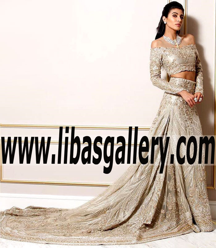 Spectacular Illusion Ash Grey Aster Bridal Lehenga
