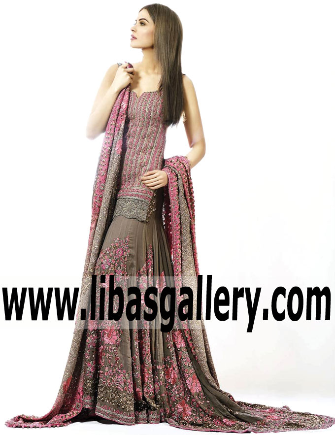 Wondrous Lilac Grey Eryngium Bridal Lehenga