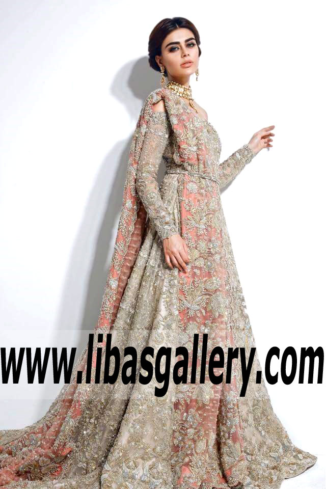 Precious Light Ecru Carnation Bridal Anarkali Gown
