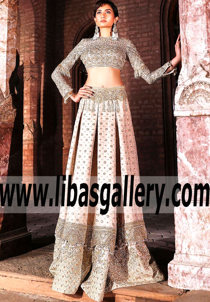 Faraz Manan Designer Bridal Lehenga in Blush Color Designer Bridal Lehenga Blush Color Bridal Dresses Batavia New York NY USA