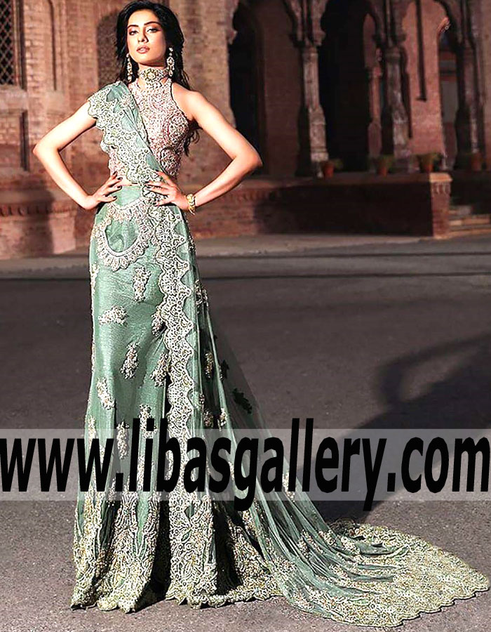 Gorgeous State Green Amorpha Mermaid Lehenga
