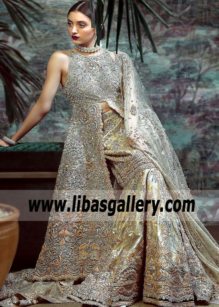 Heavenly Pale Gold Lilium Lehenga