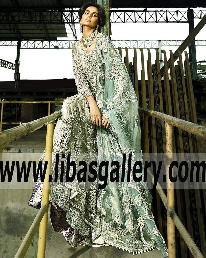 Lavish Aquamarine Gladiolus Bridal Anarkali 