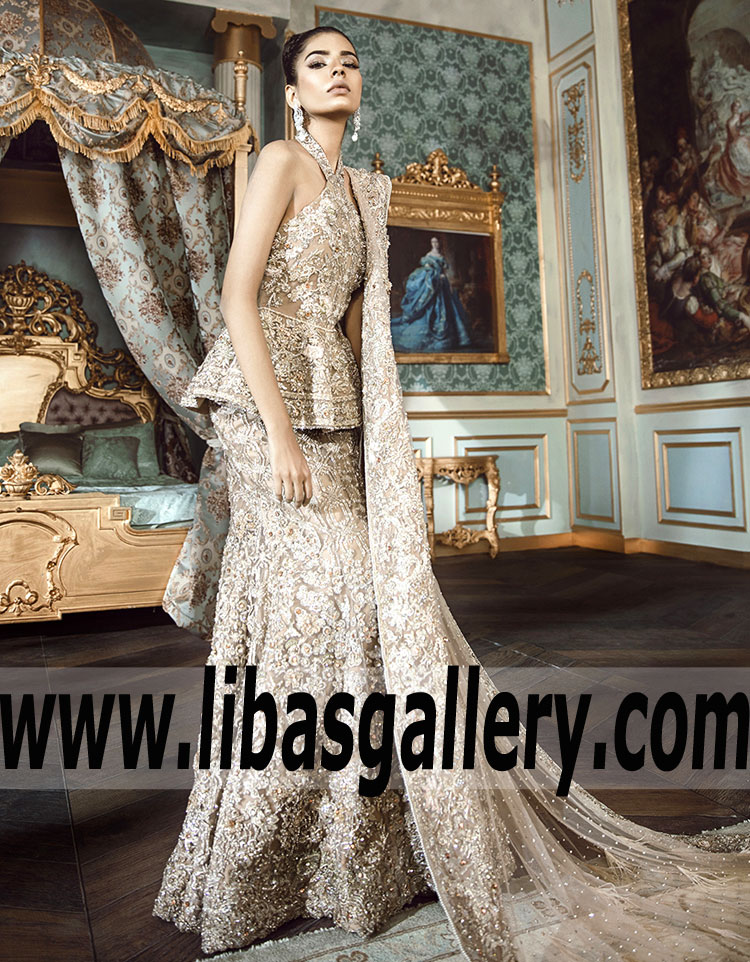 Chic champagne Carnation Bridal Peplum 