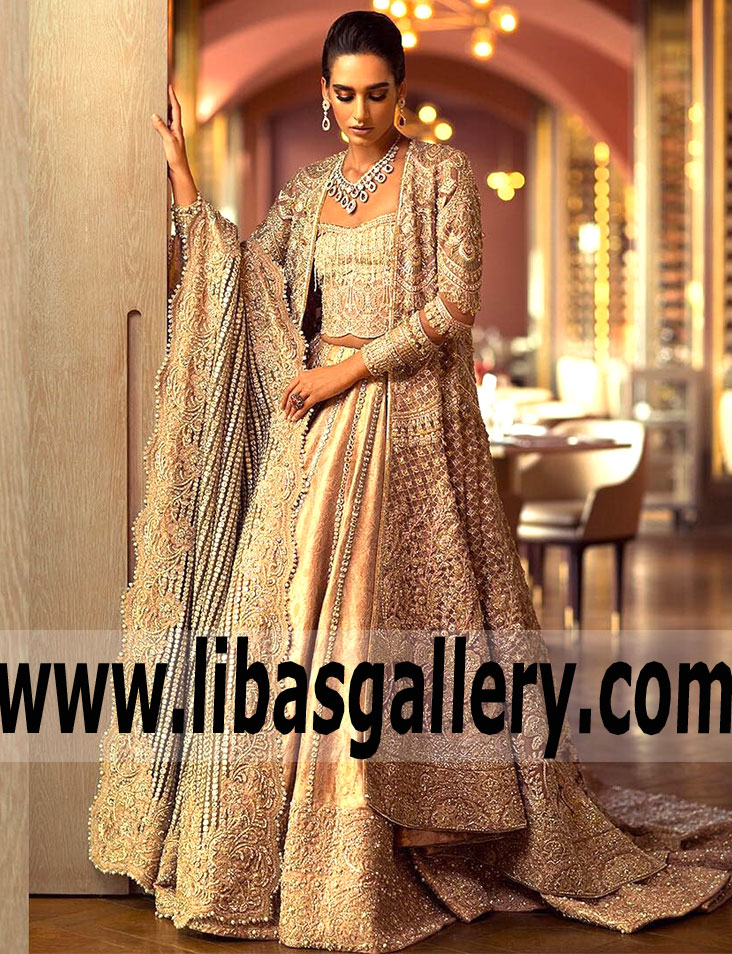 Gorgeous Rose Gold Clover Bridal Lehenga