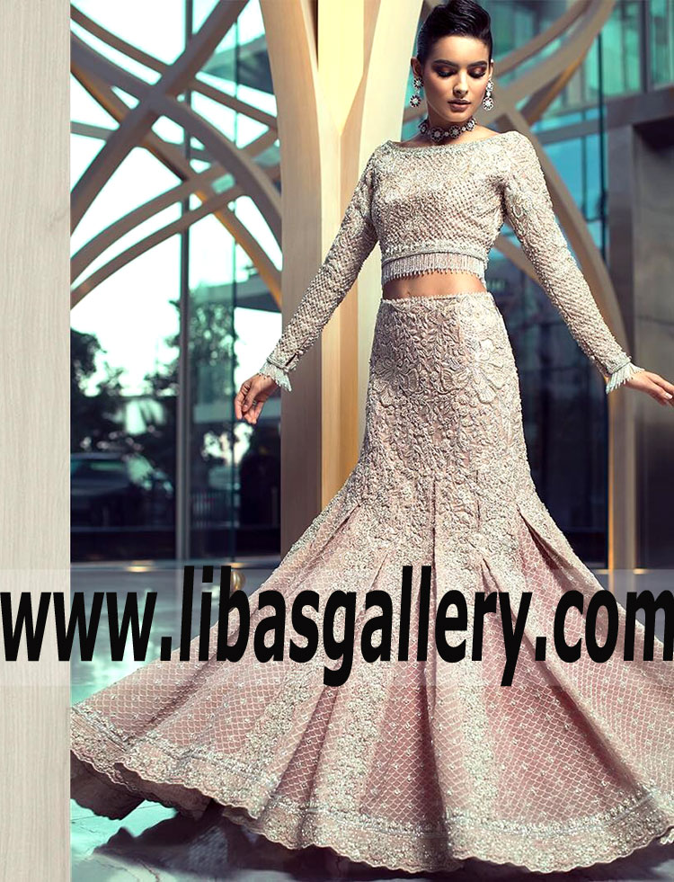 Fascinating Powder Pink Dahlia Wedding Lehenga 