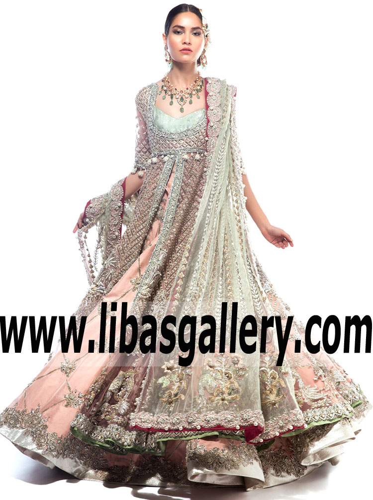Extravagant Aqua Dahlia Bridal Anarkali