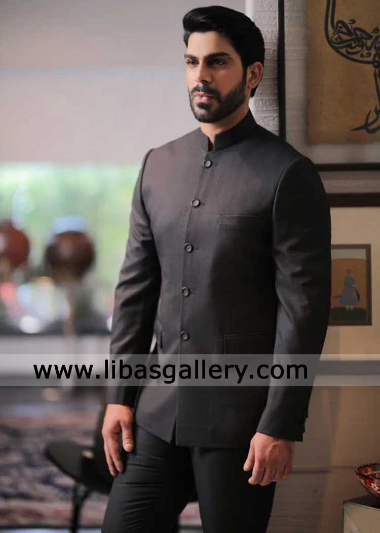 Charcoal Gray Suiting Fabric Prince Coat and pants