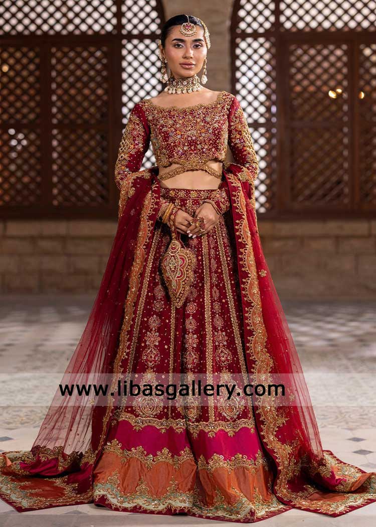 Deep Red raw silk bridal lehenga choli for wedding Deep Red raw silk bridal lehenga choli for wedding