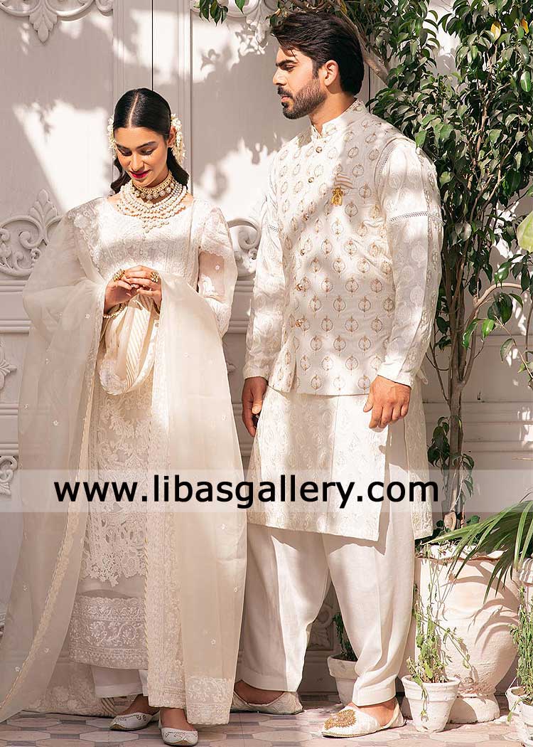 Dove White Embroidered Waistcoat Design for Men