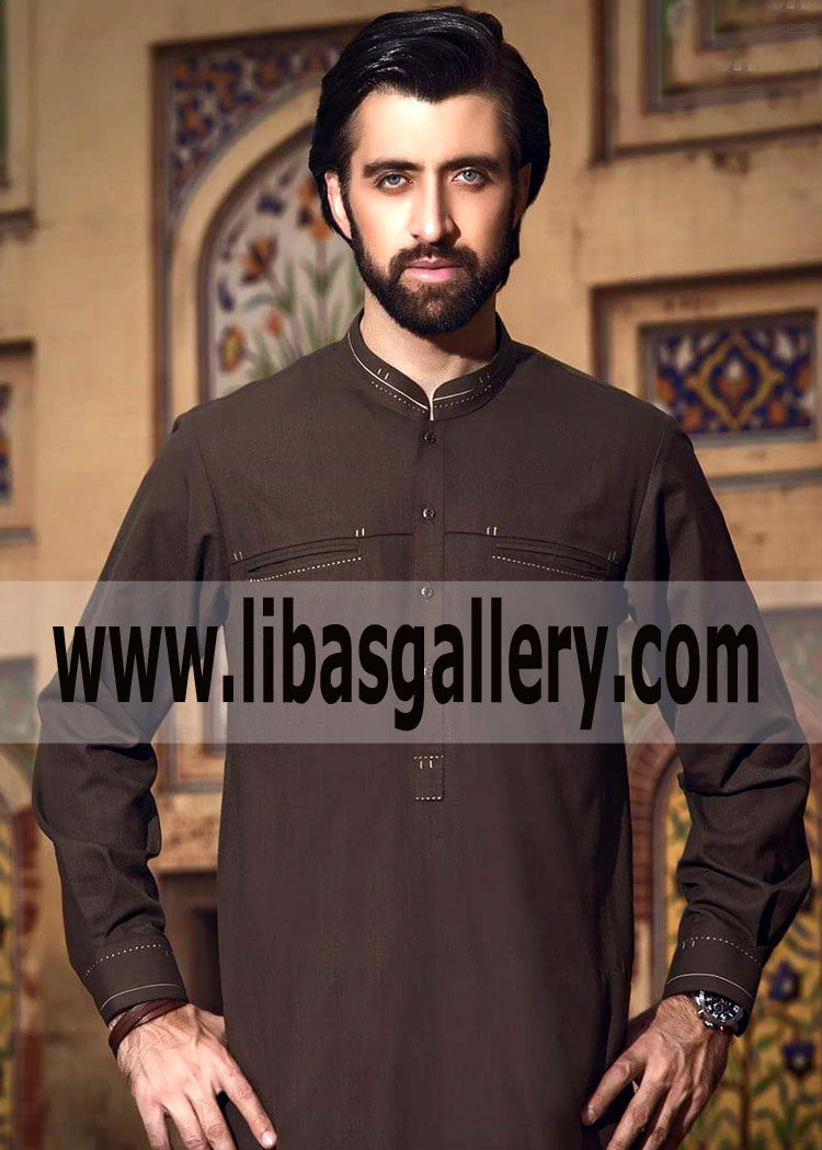 Pakistani Brown Eid Kurta for Men