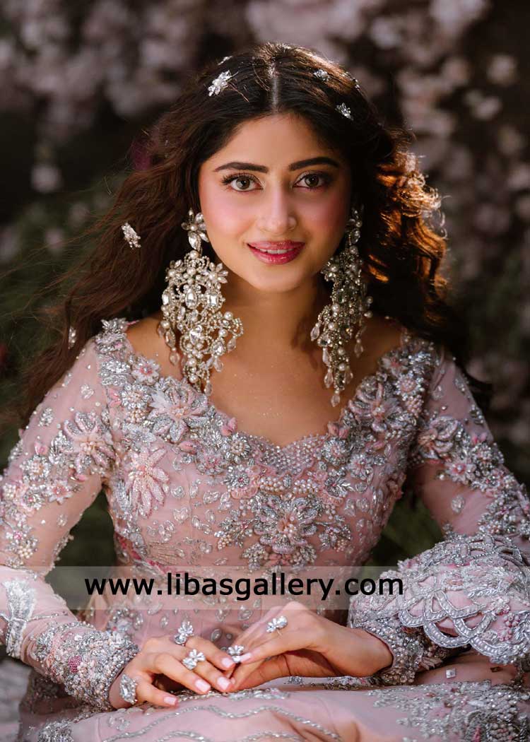 Gradient Pink Embellished Bridal Gown with Persian Inspired Tail