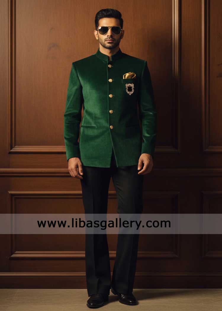Green Festive velvet prince coat for formal event