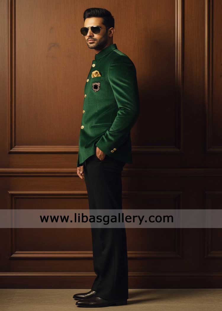 Green Festive velvet prince coat for formal event