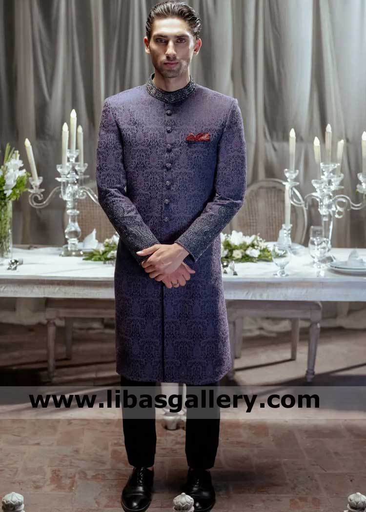 Matt Purple Groom Wedding Sherwani 