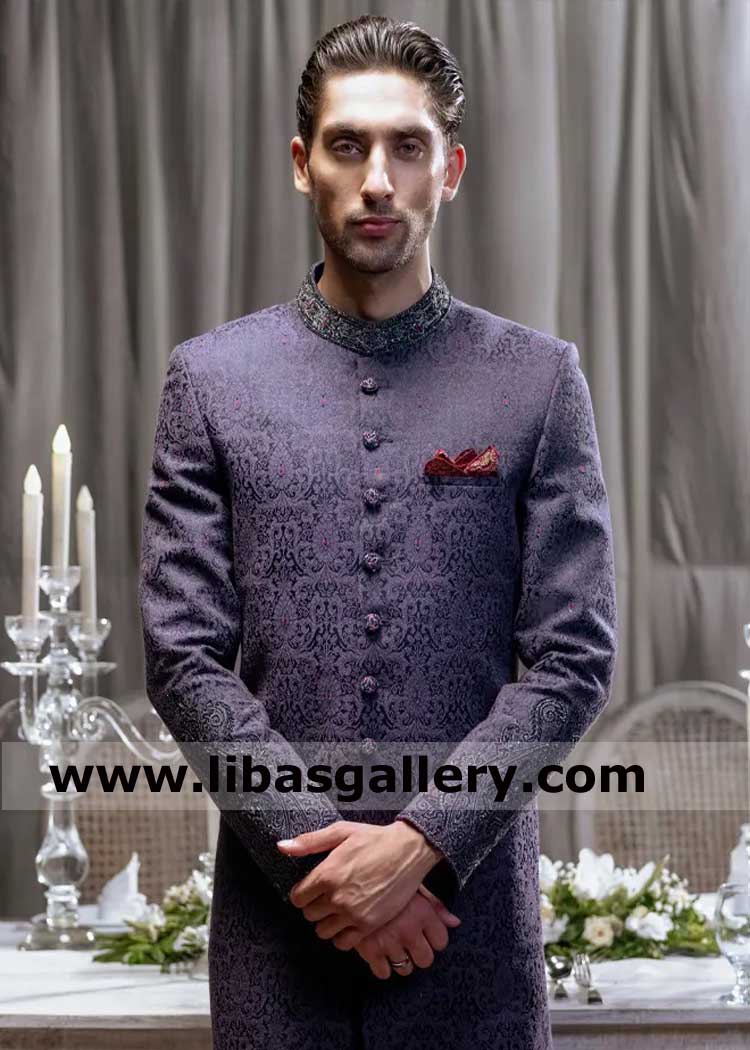 Matt Purple Groom Wedding Sherwani 
