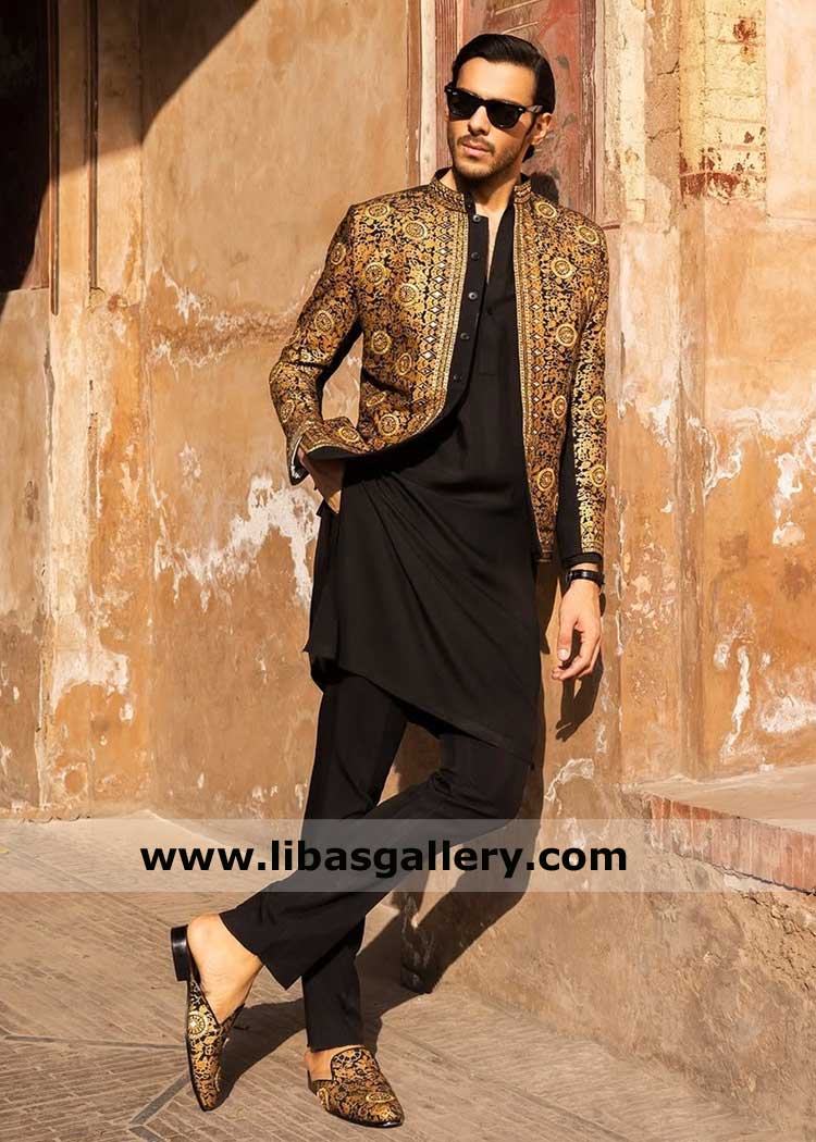 Black Gold embellished Groom prince jacket