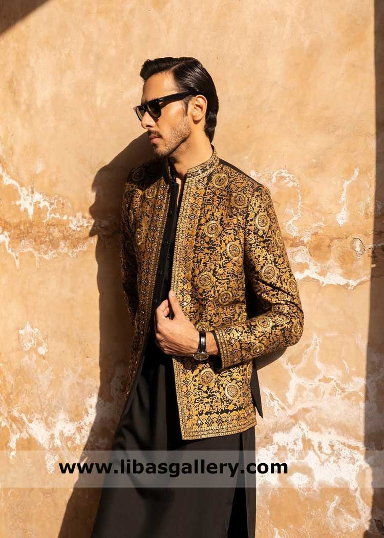 Black Gold embellished Groom prince jacket