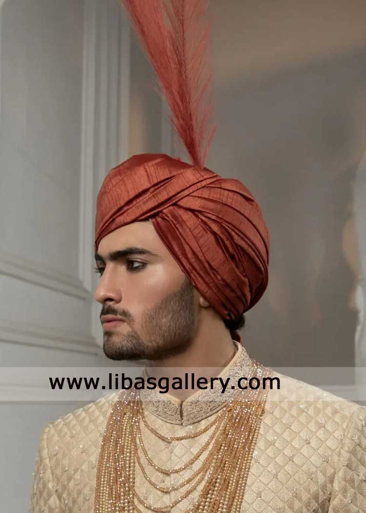 groom regal wedding turban for nikah sherwani crafted from premium fabric with normal tail London Perth Dubai Washington Mississauga groom regal wedding turban for nikah sherwani crafted from premium fabric with normal tail London Perth Dubai Washington Mississauga