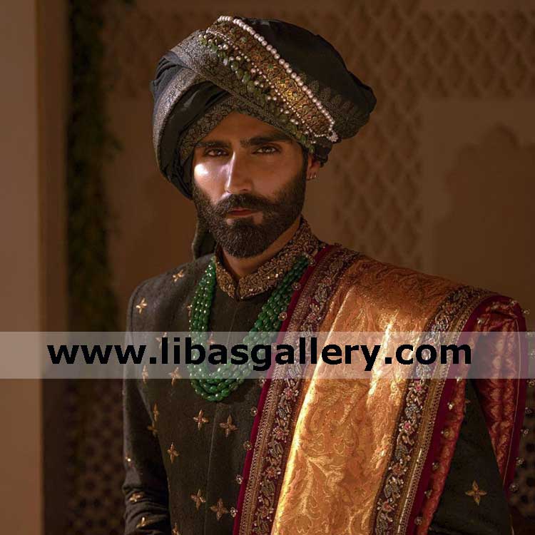 Wedding Turban for Groom with pearl lace decoration