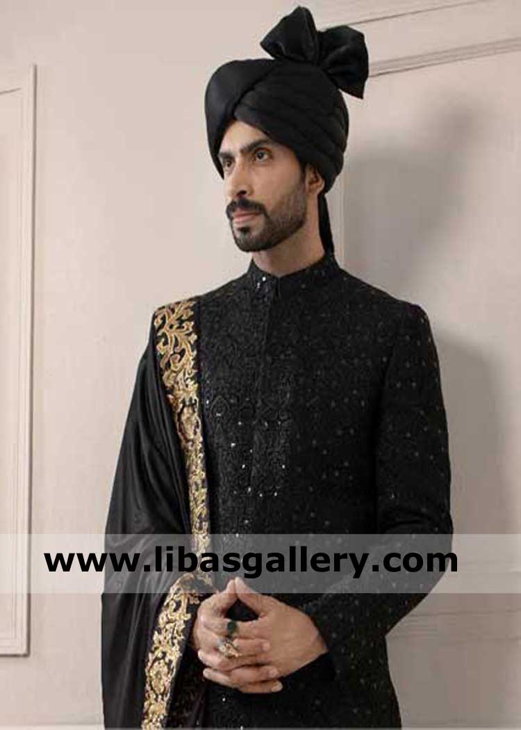 Black Groom Turban with multi moves with shamla