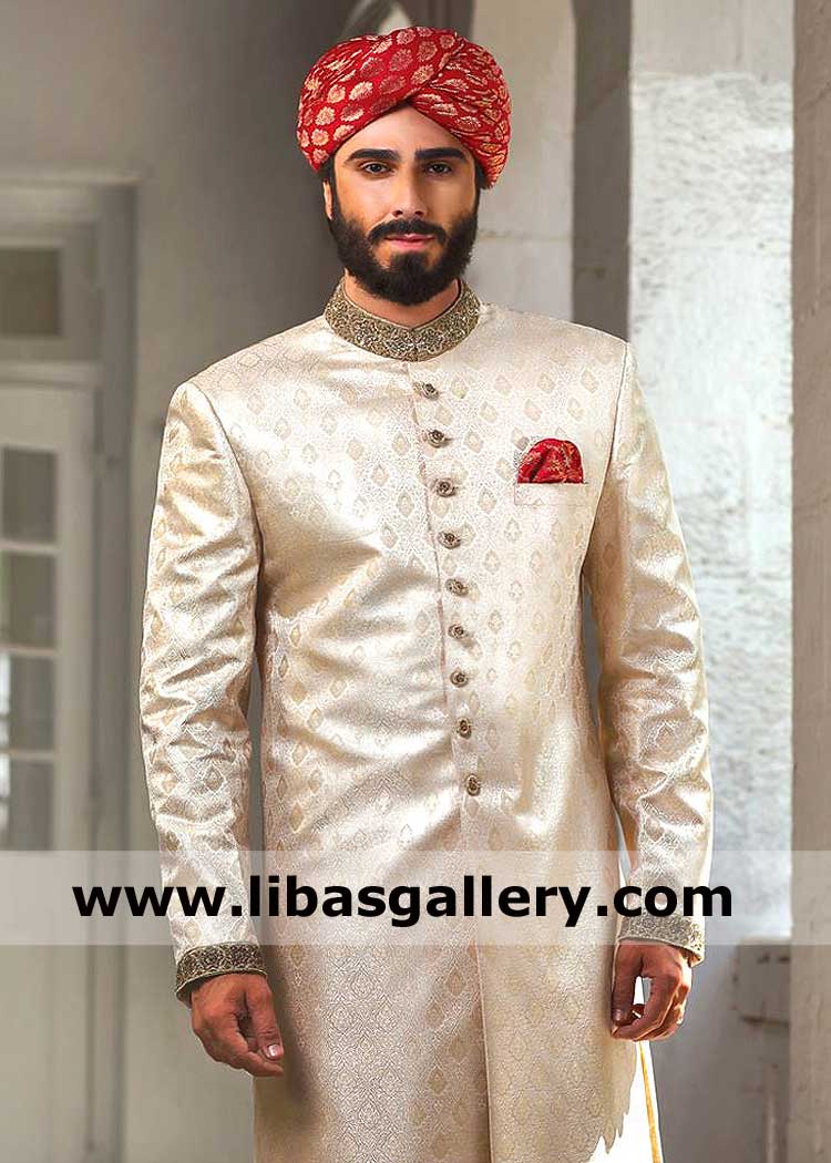 Jamawar red pretied groom wedding turban