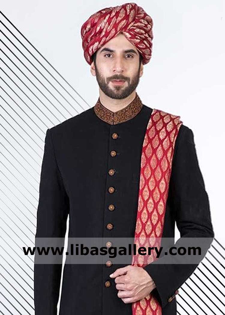 Top Class Red groom jamawar pretied turban for wedding
