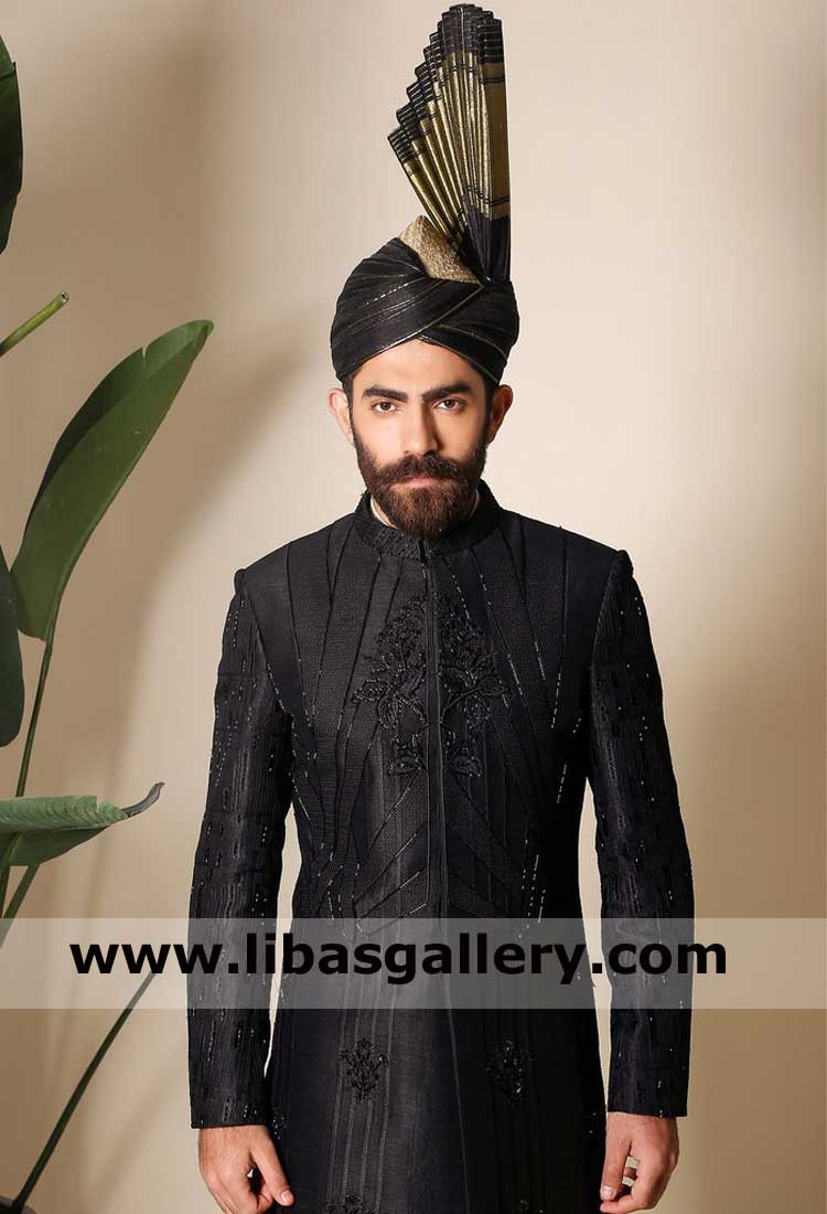 Black tower Fan style groom wedding kulla for nikah