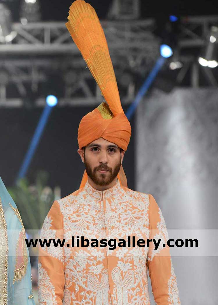 Orange pretied punjabi style wedding kulla for dulha of nikah day place order for bespoke groom kulla Virginia Minnesota Kansas USA