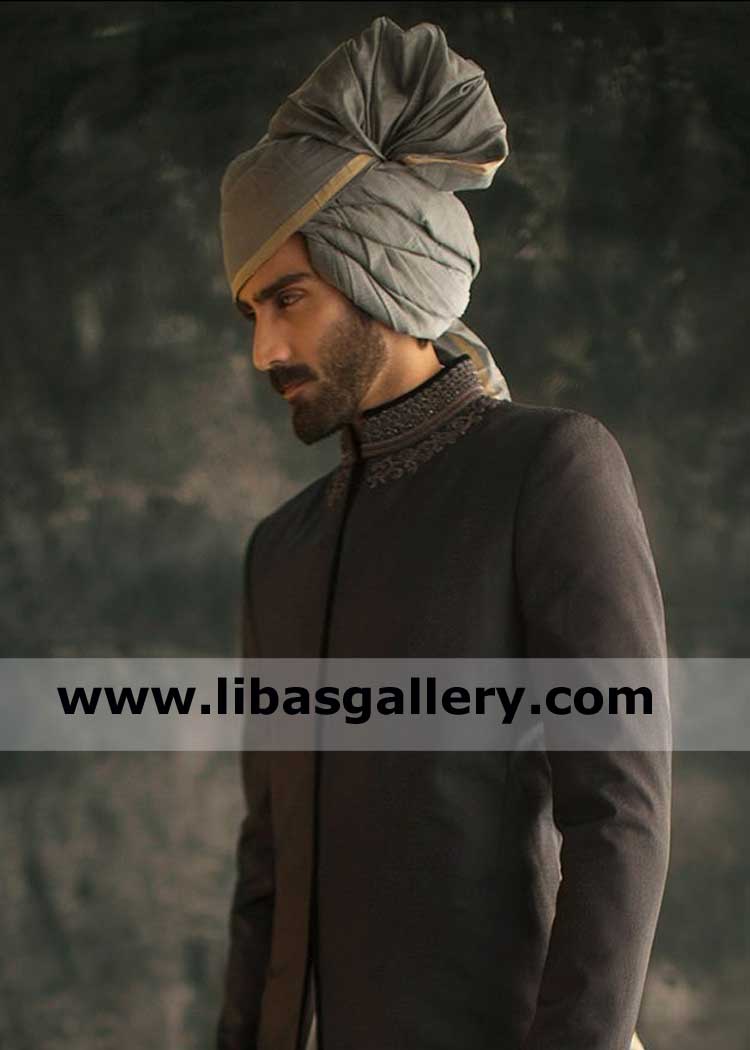 Gray Men Wedding Turban Style for Business Man Groom