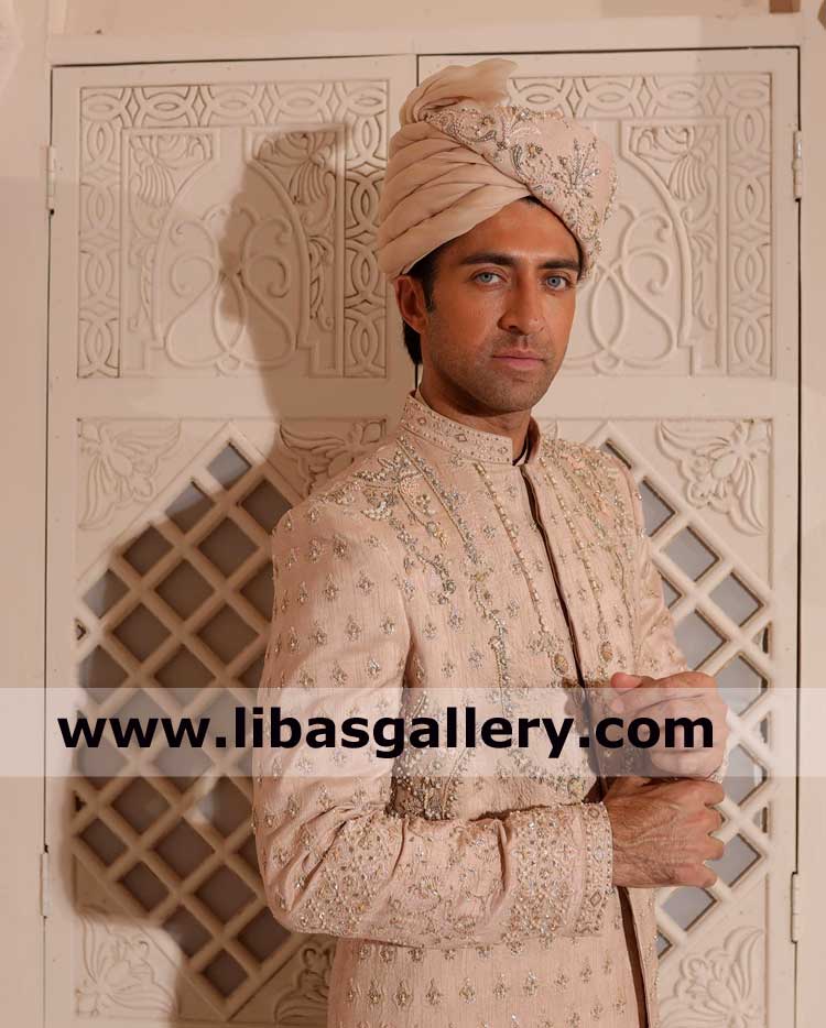 Men Hand Embellished Nikah Barat Day Fancy Pink Turban