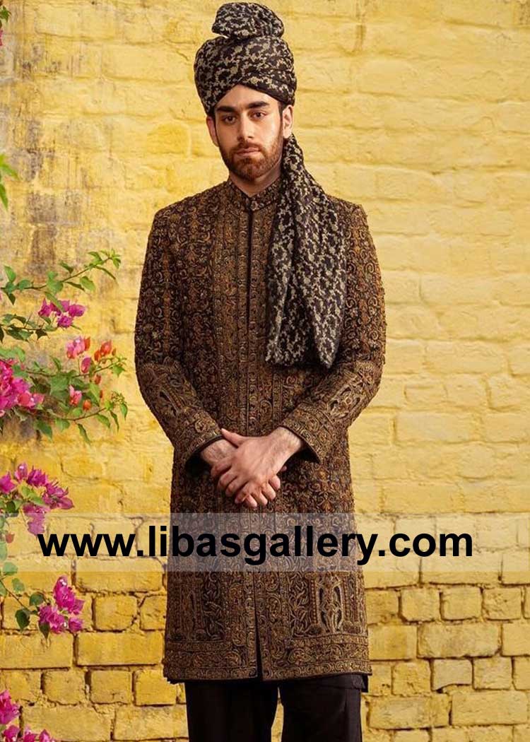 Black Jamawar Groom Nikah Barat Wedding Turban