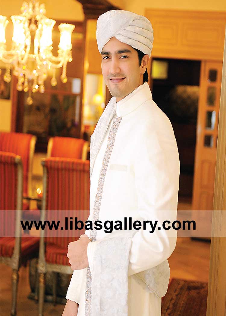 Off White Men Jamawar Nikah Barat event Turban