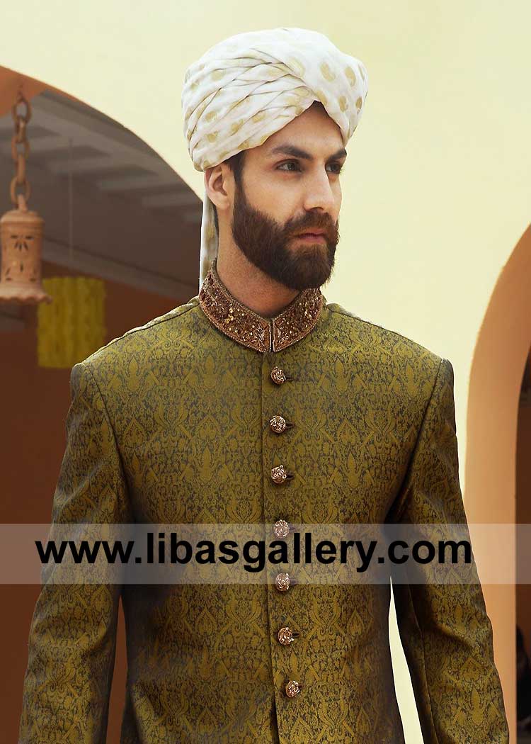 Jamawar Off White Wedding Turban for Groom Nikah Ceremony