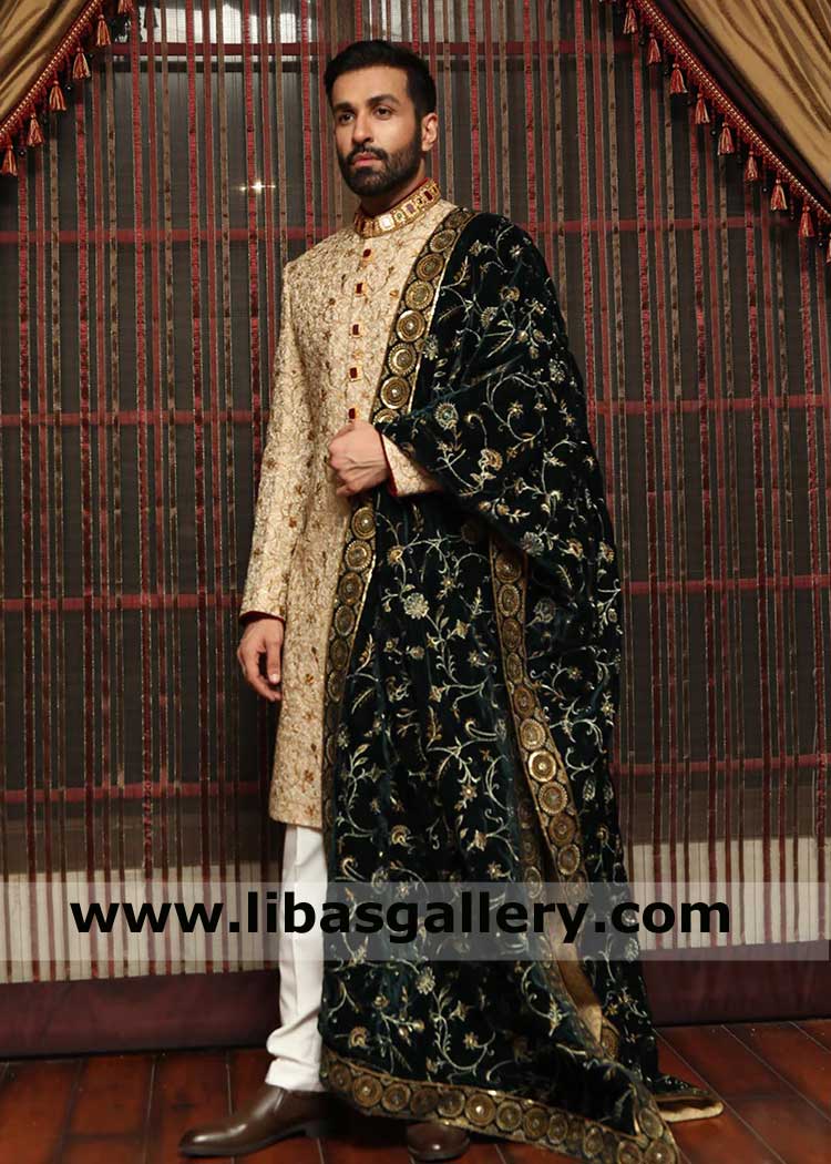 Black Embroidered shawl for Groom made with love, Groom Nikah Shawl in black with premium embroidery USA UK Canada Dubai Australia