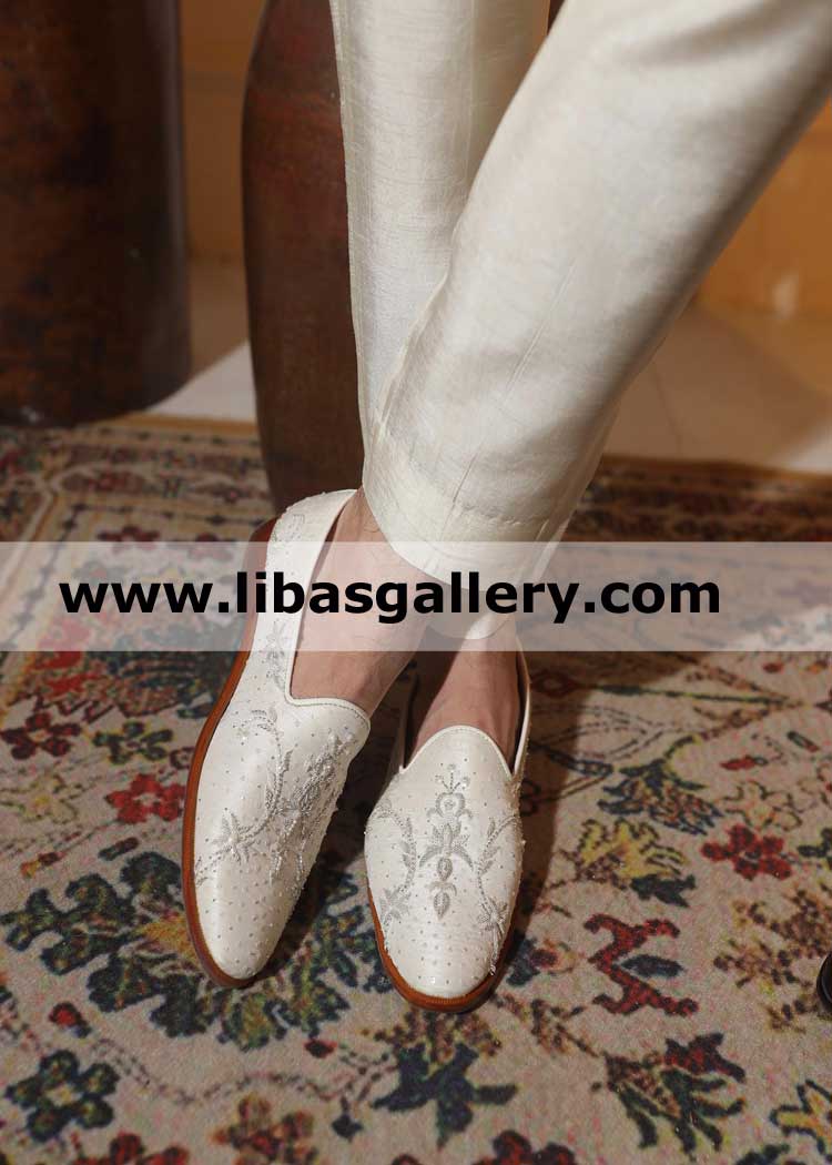 Off White Groom wedding Shoes with Silver Embellishment for Wedding