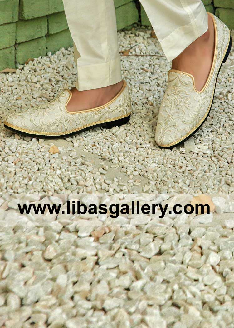 Groom Wedding Shoes with Beautiful Thread Embroidery Pattern