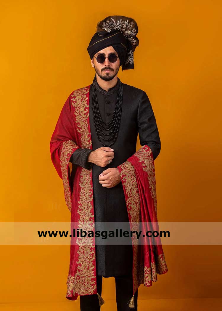Jet Black embroidered Groom turban 