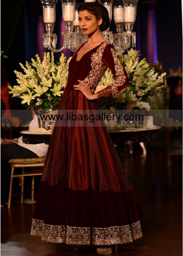 Royal Maroon Manitoba Indian Wedding Dresses 
