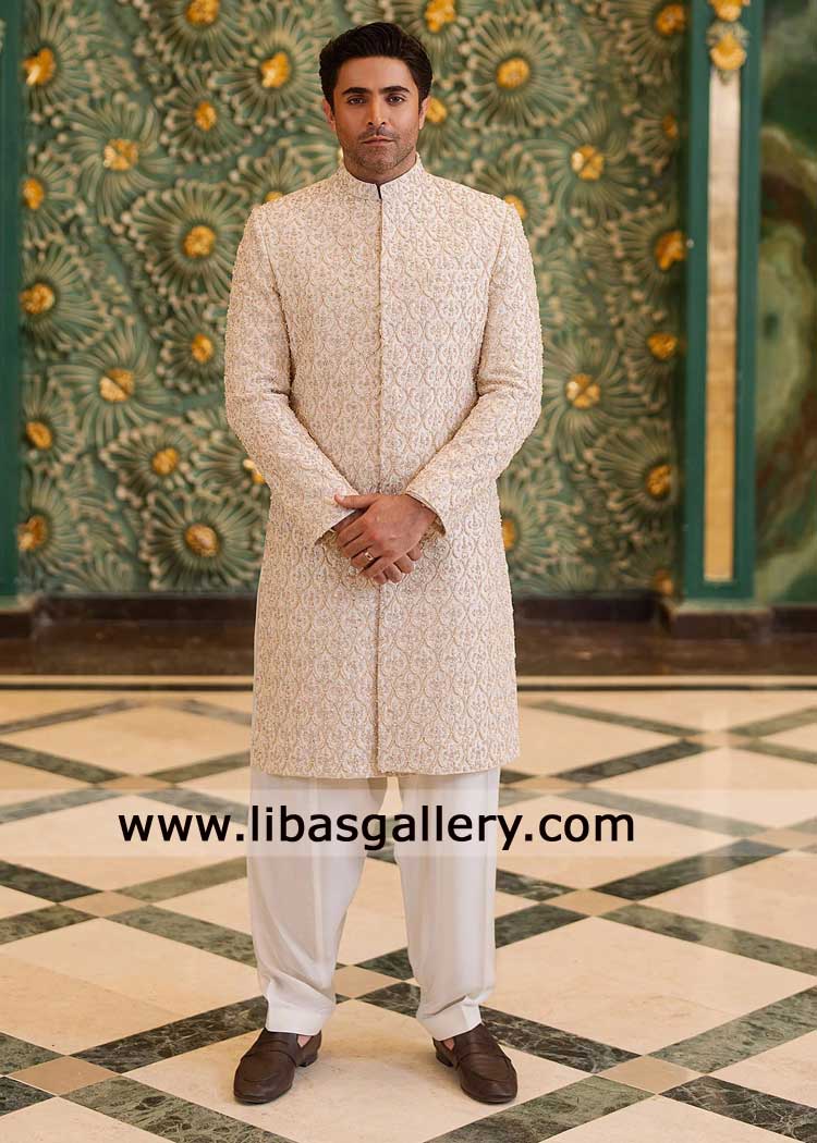 Ivory rich Hand Embellished Groom Wedding Sherwani