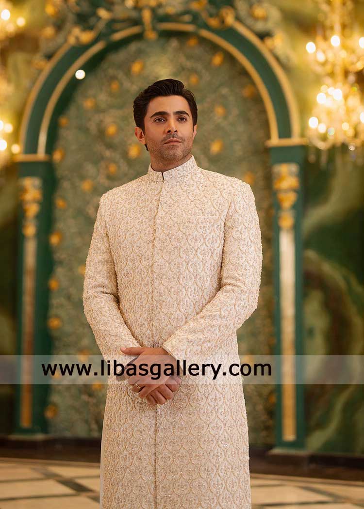 Ivory rich Hand Embellished Groom Wedding Sherwani